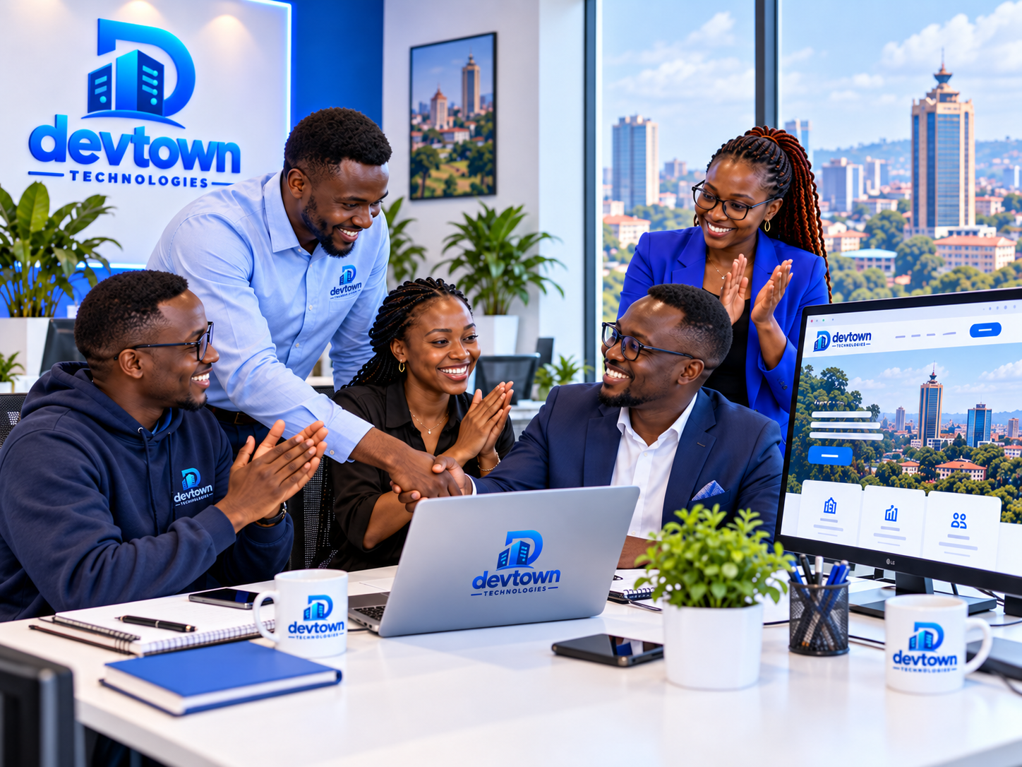 Digital services professionals collaborating in the Devtown office